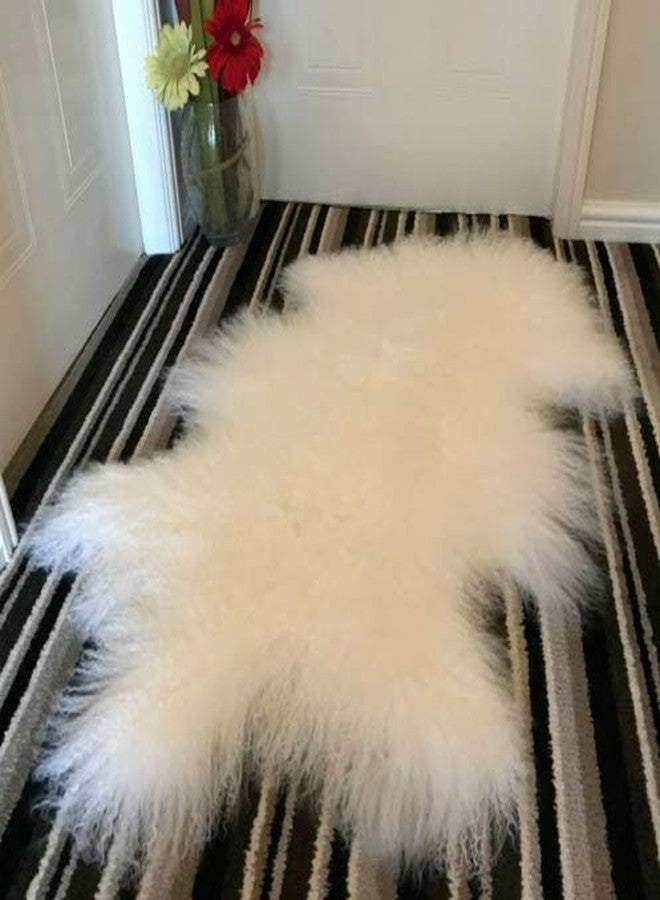yingda1992 Genuine Mongolian Tibetan Lamb Fur Wool Throw Area Rug Real Fluffy Shaggy Sheepskin Curled Fur Rug Carpet Sofa Mat Chair Cover for Living Room Kids Bedroom Luxury Home Decor 2ft x 3.4Ft White/Ivory - Image 4